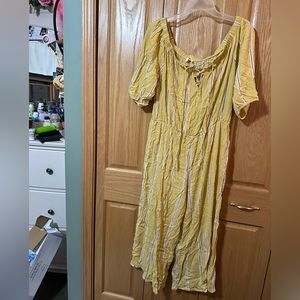 Plus Size Crinkled Striped Off-the-Shoulder Culotte Jumpsuit forever 21 NWT